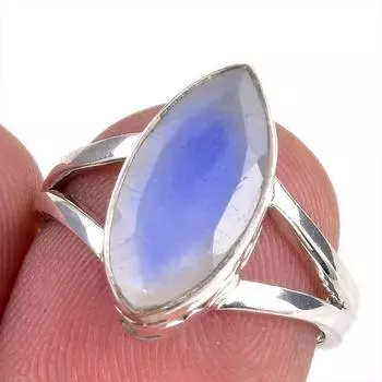 Натуральный радужный лунный камень драгоценный камень 925 чистое серебро ювелирное кольцо размер 5.5 P6n31