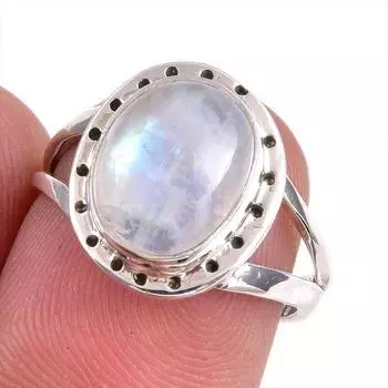 Натуральный Радужный Лунный Камень Драгоценный Камень Ручной Работы Твердое Серебро 925 Подарочное Кольцо S.7 I2F18