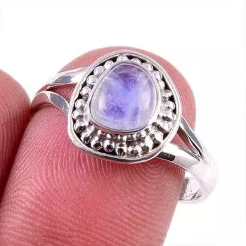 Натуральный радужный лунный камень, драгоценный камень, кольцо из стерлингового серебра 925 пробы, размер 9 G6w88