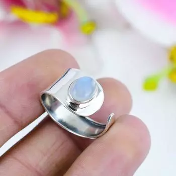 Натуральный Радужный Лунный Камень, драгоценный камень, кольцо из стерлингового серебра 925 пробы, размер 7 K3Z83