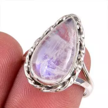 Натуральный радужный лунный камень драгоценный камень 925 чистое серебро ювелирное кольцо размер 6.5 R2q29