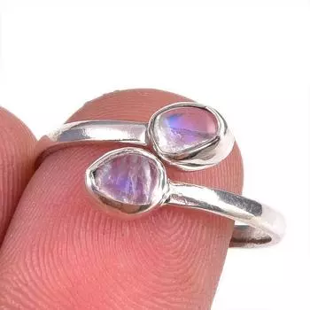 Натуральный радужный лунный камень драгоценный камень 925 чистое серебро регулируемое кольцо ювелирные изделия q6Q25