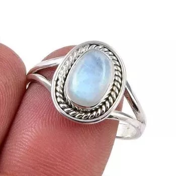 Натуральный радужный лунный камень, драгоценный камень, кольцо из стерлингового серебра 925 пробы, размер 9,5, F2g59
