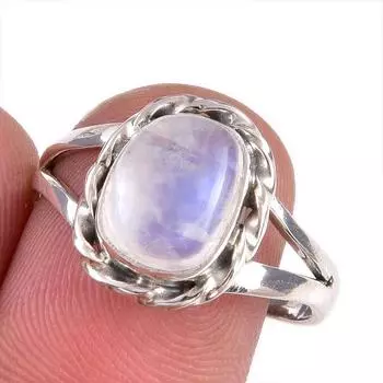 Натуральный Радужный Лунный Камень Драгоценный Камень Ручной Работы Твердое Серебро 925 Подарочное Кольцо S.9 j4t79