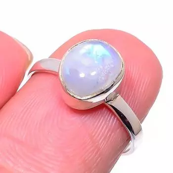 Натуральный Радужный Лунный Камень, драгоценный камень, кольцо из стерлингового серебра 925 пробы, размер 6,5 a7r03