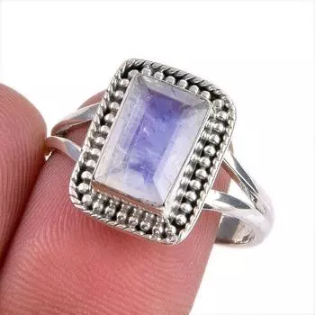 Натуральный радужный лунный камень, драгоценный камень, кольцо из стерлингового серебра 925 пробы, размер 9 V5u46