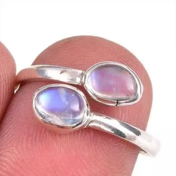 Натуральный радужный лунный камень драгоценный камень 925 чистое серебро регулируемое кольцо ювелирные изделия B0M81