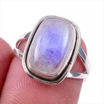 Натуральный радужный лунный камень, драгоценный камень, кольцо из стерлингового серебра 925 пробы, размер 6 j0A93