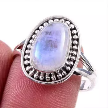 Натуральный радужный лунный камень, драгоценный камень из стерлингового серебра 925 пробы, размер кольца 9 q3h07
