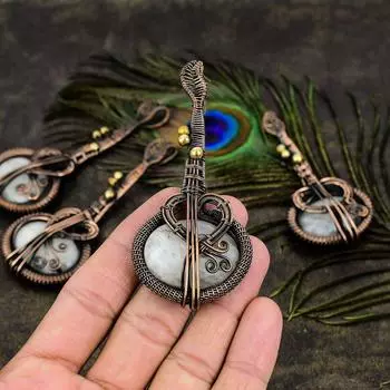 Натуральный радужный лунный камень, драгоценный камень, медная проволока, подарочная подвеска 3,35 l8n59