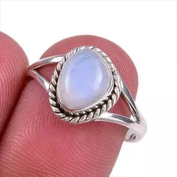 Натуральный Радужный Лунный Камень Драгоценный Камень Ручной Работы Твердое Серебро 925 Подарочное Кольцо S.8 Q7Q49