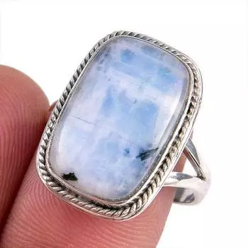 Натуральный Радужный Лунный Камень Драгоценный Камень Ручной Работы Твердое Серебро 925 Подарочное Кольцо S.8 w8O26