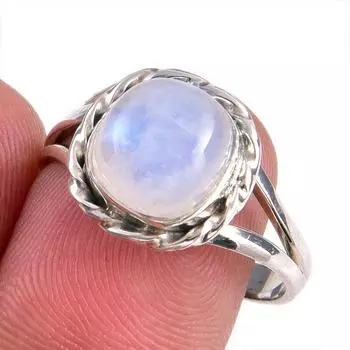 Натуральный Радужный Лунный Камень Драгоценный Камень Ручной Работы Твердое Серебро 925 Подарочное Кольцо S.9 m1j87
