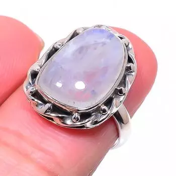 Натуральный Радужный Лунный Камень, драгоценный камень, кольцо из стерлингового серебра 925 пробы, размер 6,5 q9m32