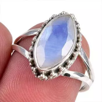 Натуральный радужный лунный камень драгоценный камень 925 чистое серебро ювелирное кольцо размер 6.5 V8g08