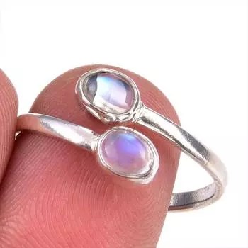 Натуральный радужный лунный камень драгоценный камень 925 чистое серебро регулируемое кольцо ювелирные изделия f7j41