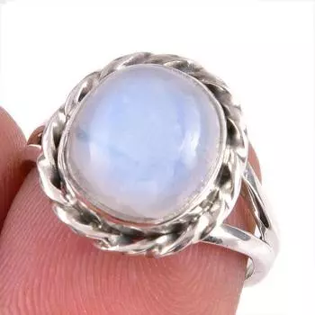 Натуральный Радужный Лунный Камень Драгоценный Камень Ручной Работы Твердое Серебро 925 Подарочное Кольцо S.6 j2O51