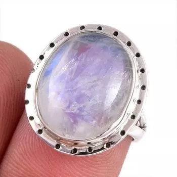 Натуральный Радужный Лунный Камень Драгоценный Камень Ручной Работы Твердое Серебро 925 Подарочное Кольцо S.6 J6p84
