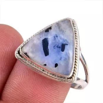 Натуральный радужный лунный камень драгоценный камень 925 чистое серебро ювелирное кольцо размер 10 s2q36