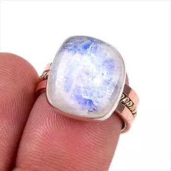 Натуральный Радужный лунный камень, двухцветное кольцо из стерлингового серебра 925 пробы, размер 6 p4h21