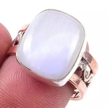 Натуральный Радужный лунный камень, двухцветное кольцо из стерлингового серебра 925 пробы, размер 8 d3H08