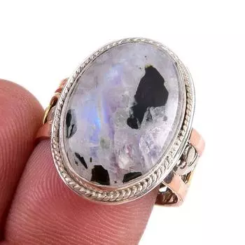 Натуральный Радужный лунный камень, двухцветное кольцо из стерлингового серебра 925 пробы, размер 9 r4V96