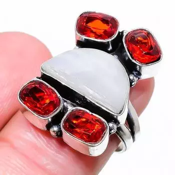 Натуральный радужный лунный камень, гранат, драгоценный камень, серебро 925 пробы, размер кольца 7,5 o6A81