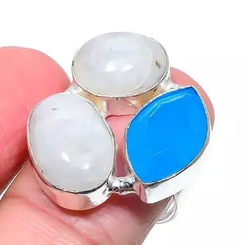 Натуральный радужный лунный камень и оникс, серебро 925 пробы, размер кольца 8,5 g9Q53