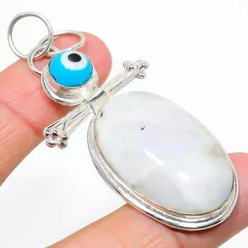 Натуральный радужный лунный камень, камень сглаза, подвеска из стерлингового серебра 925 пробы, 2,76 дюйма, Z8F93