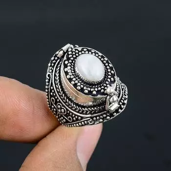 Натуральный радужный лунный камень, кольцо из стерлингового серебра 925 пробы с ядом, размер 9 V4E59