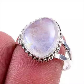 Натуральный радужный лунный камень, кольцо из стерлингового серебра 925 пробы, размер 8 f9a50