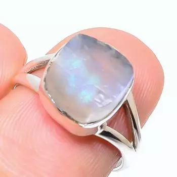 Натуральный радужный лунный камень, кольцо из стерлингового серебра 925 пробы, размер 6,5 g3T35