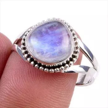Натуральный радужный лунный камень, кольцо из стерлингового серебра 925 пробы, размер 10 v9b51