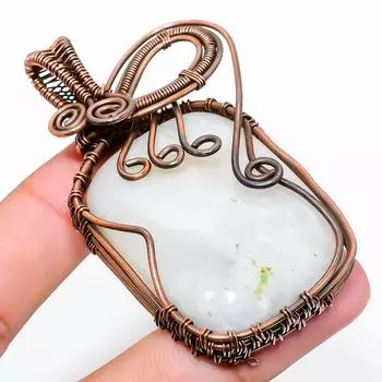 Натуральный Радужный Лунный Камень, Медная Проволока, Подарочная Подвеска 2,68 дюйма, j5M37