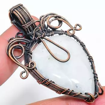 Натуральный Радужный Лунный Камень, Медная Проволока, Подарочная Подвеска 2,36 дюйма, M1g68