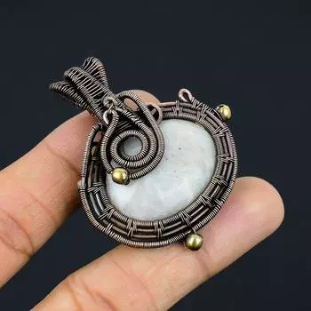 Натуральный Радужный Лунный Камень, Медная Проволока, Подарочная Подвеска 2,17 дюйма, d8G38