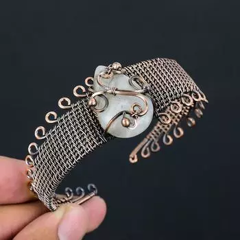 Натуральный Радужный Лунный Камень Ручной Работы Браслет Из Медной Проволоки Регулируемый G1h25