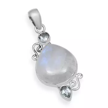 Натуральный Радужный Лунный Камень с маленьким крошечным синим топазом, стерлингового серебра 925 пробы, подвеска ручной работы в форме груши для женщин и девочек