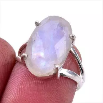 Натуральный Радужный Лунный Камень, Твердое Кольцо из Стерлингового Серебра 925 пробы, Размер 6 g2H45