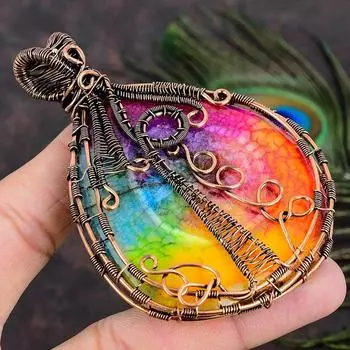 Натуральный Радужный солнечный кварц, драгоценный камень, медная проволока, подарочная подвеска 3,55 o6M30