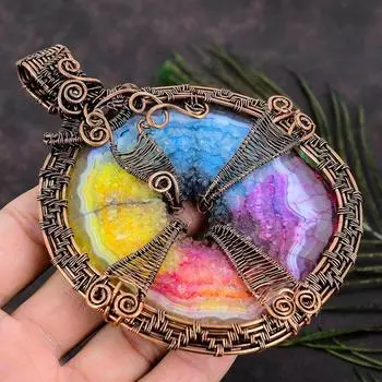 Натуральный Радужный солнечный кварц, драгоценный камень, медная проволока, подарочная подвеска 4,73 m3Z97