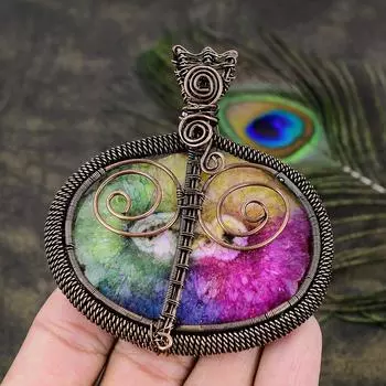 Натуральный Радужный солнечный кварц, драгоценный камень, медная проволока, подарочная подвеска 3,35 f2z43