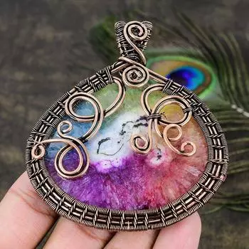 Натуральный Радужный солнечный кварц, драгоценный камень, медная проволока, подарочная подвеска 3,43 F2w89