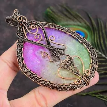 Натуральный Радужный солнечный кварц, драгоценный камень, медная проволока, подарочная подвеска 3,94 r1A72