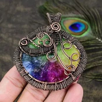 Натуральный Радужный солнечный кварц, драгоценный камень, медная проволока, подарочная подвеска 2,99 Z8J82