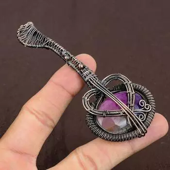 Натуральный Радужный солнечный кварц, драгоценный камень, медная проволока, подвеска для гитары 3,1 дюйма k7e41