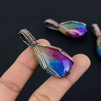 Натуральный Радужный солнечный кварц, драгоценный камень, медная проволока, подарочная подвеска 2,4 дюйма P3W66
