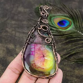 Натуральный Радужный солнечный кварц, драгоценный камень, медная проволока, подарочная подвеска 4,26 F8a43