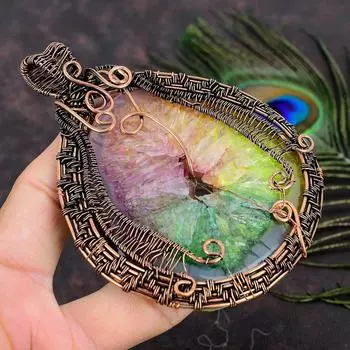 Натуральный Радужный солнечный кварц, драгоценный камень, медная проволока, подарочная подвеска 4,26 A6k33