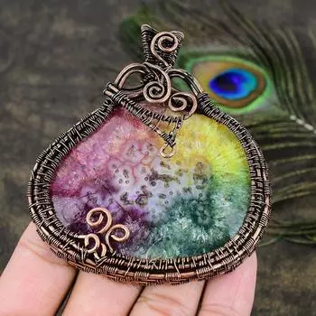 Натуральный Радужный солнечный кварц, драгоценный камень, медная проволока, подарочная подвеска 3,55 v8E05